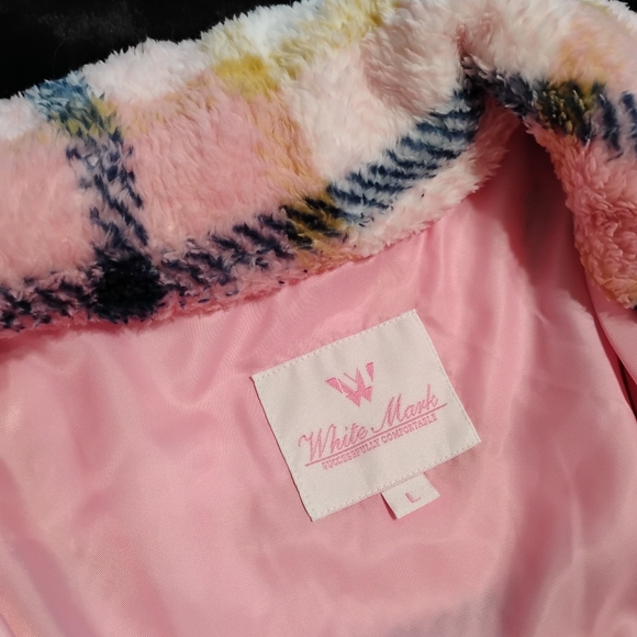 💕NEW! Fleece Plush Pink Plaid Shacket Shirt Jacket Button Down Lined Thick Warm - Picture 6 of 10